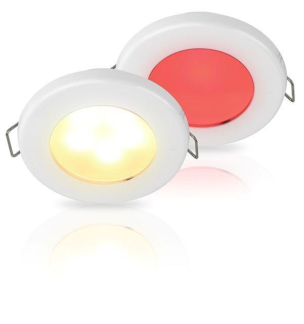 Warm White/Red EuroLED 75 Dual Colour LED Downlight w/ Spring Clip - 12V DC, White Plastic Rim, Spring Mount