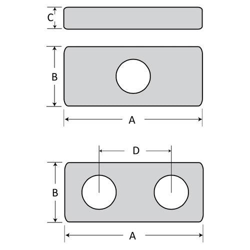 Zinc Rectangle Block Anode Bolt-on