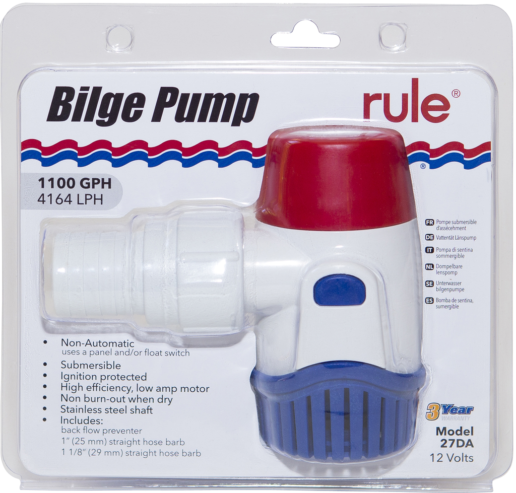 1100GPH Submersible Bilge Pump - Non-Automatic - 24V