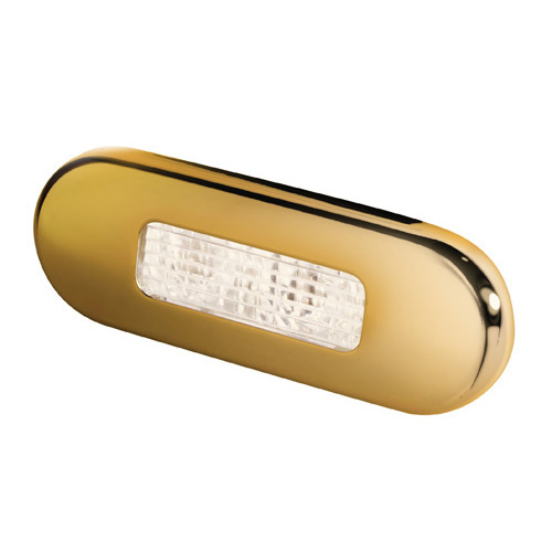 Led Oblong Warm White Step Lamp Gold Plated Stainless Rim.