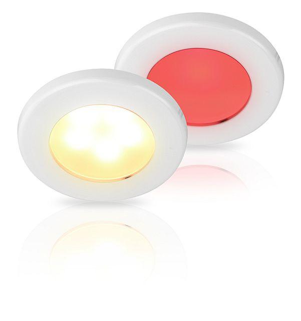 Warm White/Red EuroLED 75 Dual Colour LED Downlight - 12V DC, White Plastic Rim, Screw Mount