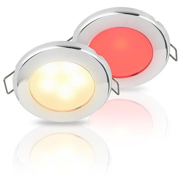 Warm White/Red EuroLED 75 Dual Colour LED Downlight w/ Spring Clip - 12V DC, 316 S/S Rim, Spring Mount