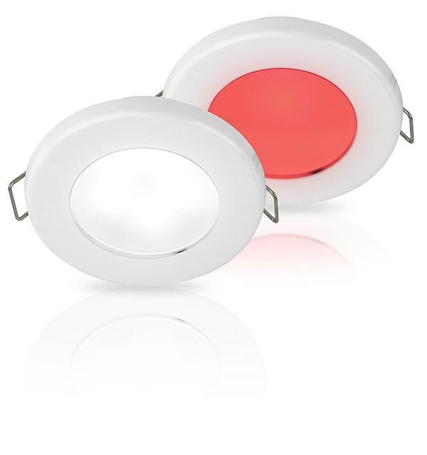 White/Red EuroLED 75 Dual Colour LED Downlight w/ Spring Clip - 12V DC, White Plastic Rim, Spring Mount