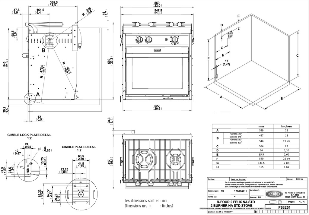 2 Burner Gimballed Oven - North American Standard Size