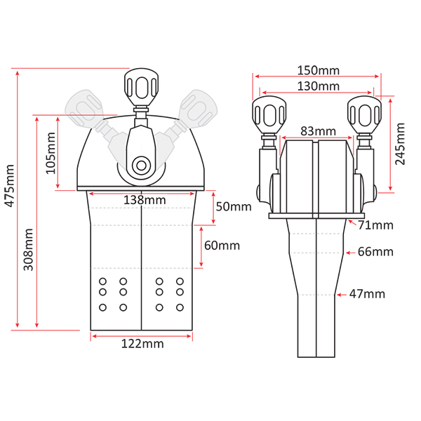 Two Lever Single Function Engine Control - Straight Arms - Top Mount - Stainless Steel