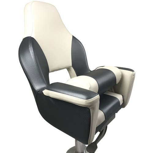 Deluxe Flip-Up Helmsman Seat - White / Dark Grey Carbon