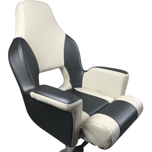 Deluxe Flip-Up Helmsman Seat - White / Dark Grey Carbon