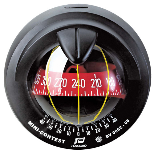 Mini - Contest Sailboat Compass - Black - Bulkhead Mount - With Red Card