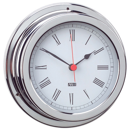 Clock With Roman Numerals - Chrome Plated Brass - 120mm