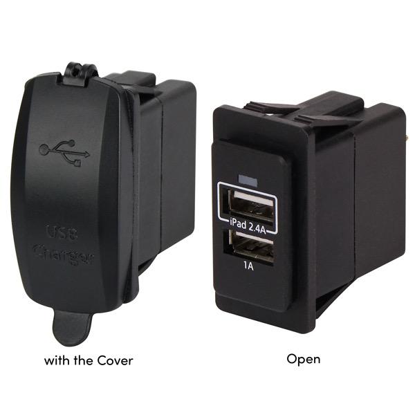 12/24V Waterproof Rocker Switch C7 - Dual USB with Cover