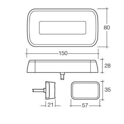 12V L.E.D Slimline Rear Stop/Tail, Direction Indicator w/ Licence Plate Lamp, In-Built Retro Reflector & 0.5m Cable w/ Connector