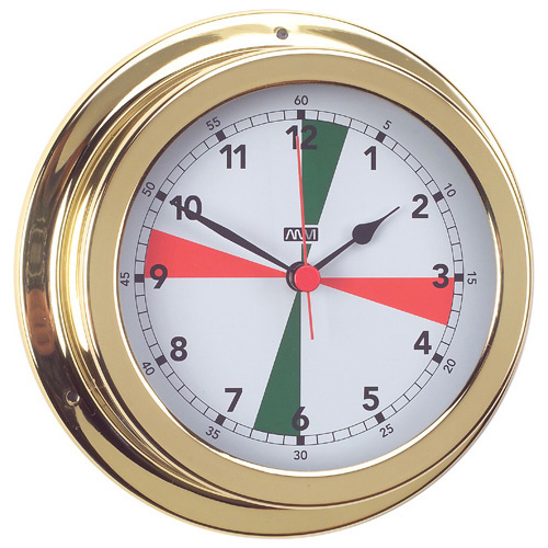 Radio Room Clock With Red & Green Radio Silence Zones - Polished Brass - 120mm