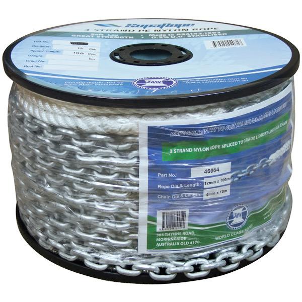 3 Strand Nylon Rope w/ Short Link Galvanized Chain