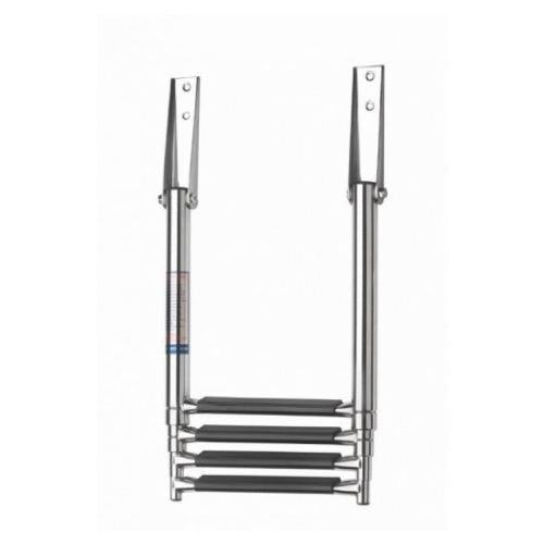 Telescopic stainless steel (AISI 316) wide boarding ladder with 4 steps, extended length 1160 mm