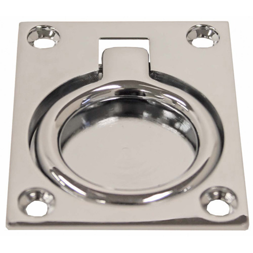 Large Flush Ring Pull - Rectangular - Chrome Plated Brass - 60 x 47mm