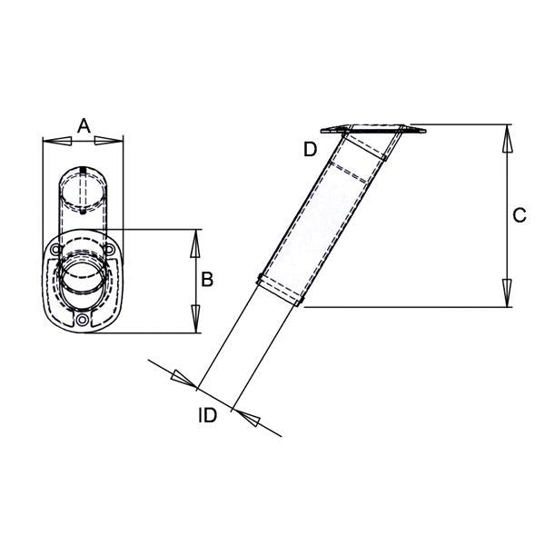 Oval Head Angled Flush Mount Heavy Duty Rod Holder w/ Cap