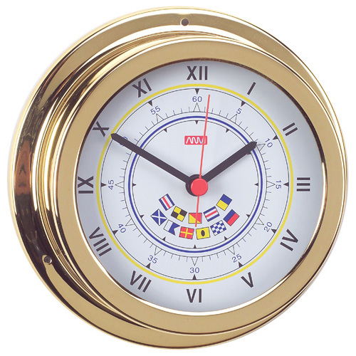 Clock With Code Flags - Polished Brass - 120mm