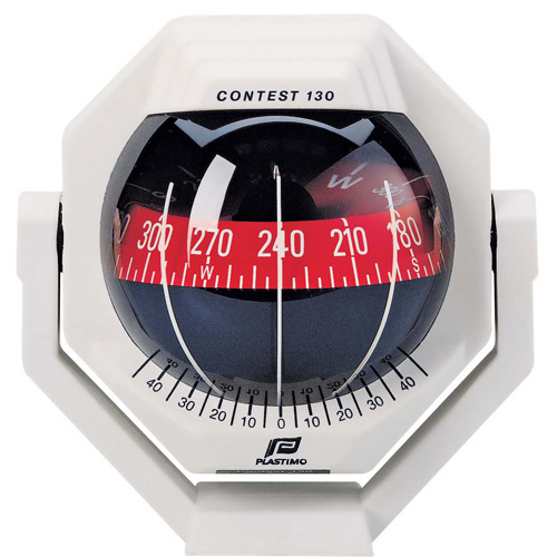Contest 130 Sailboat Compass - White - Bulkahead Vertical Mount - With Red Card