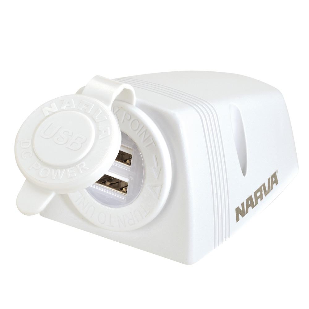 Heavy-Duty Surface Mount Dual USB Socket - White for RV & Marine Applications - Blister Pack