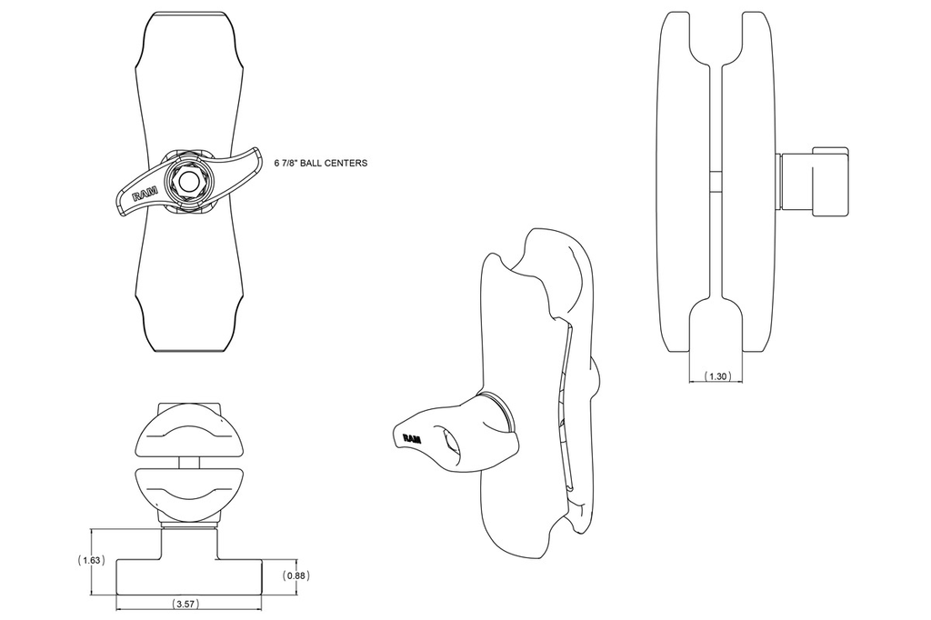 RAM Medium Length Double Socket Arm for D Size 2.25" Balls