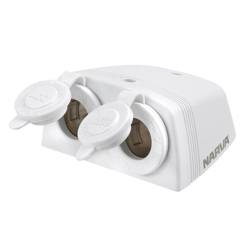 Heavy-Duty Twin Surface Mount Accessory Sockets - White for RV and Marine Applications - Blister Pack