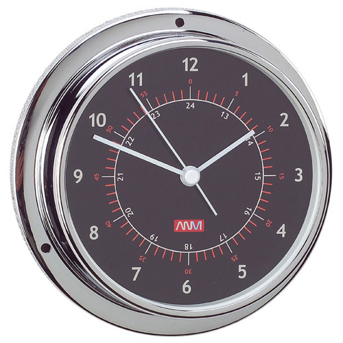 Clock With Black Face - Chrome Plated Brass - 95mm