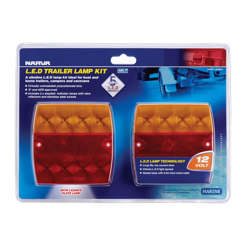 12V Model 34 L.E.D Slimline Trailer Lamp Pack w/ Licence Plate Lamp & 0.5m Hard-Wired Tinned Cable per Lamp & S/S Fittings