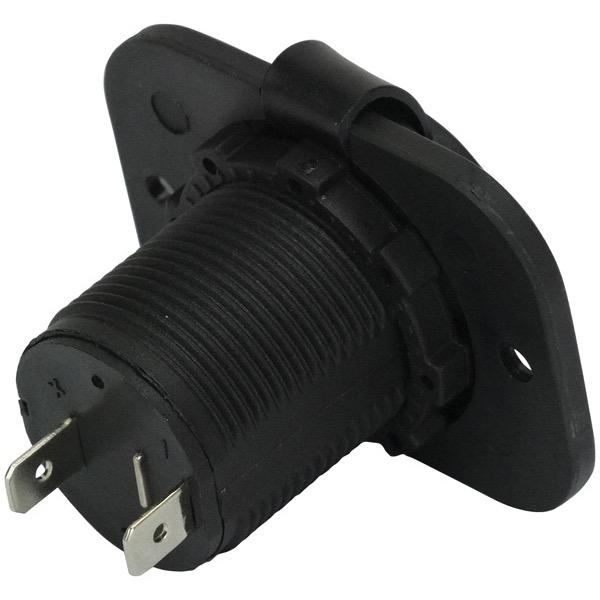 12/24V Flush Mount Black Cigarette Single Socket - 51(L) x 60(W) x 43(H)mm