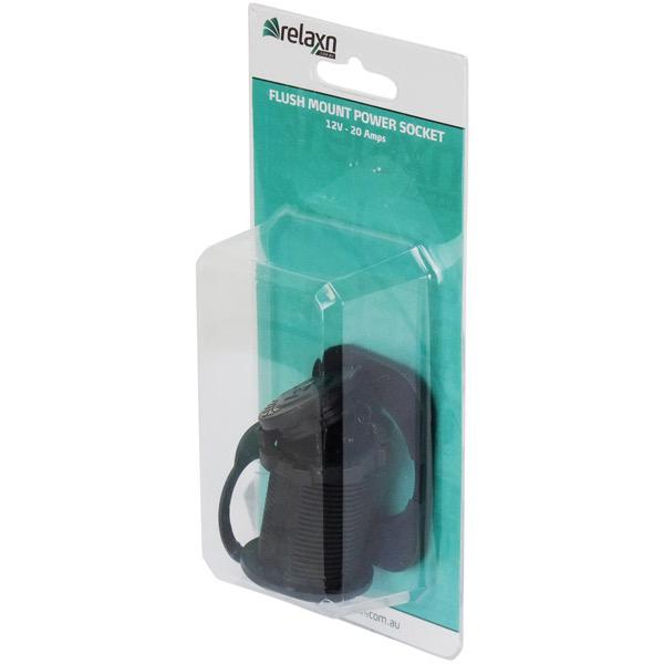 12/24V Flush Mount Black Cigarette Single Socket - 51(L) x 60(W) x 43(H)mm