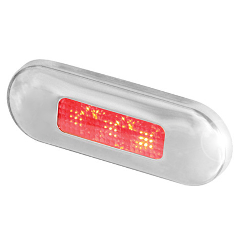 Led Oblong Red Step Lamp Satin Stainless Rim.