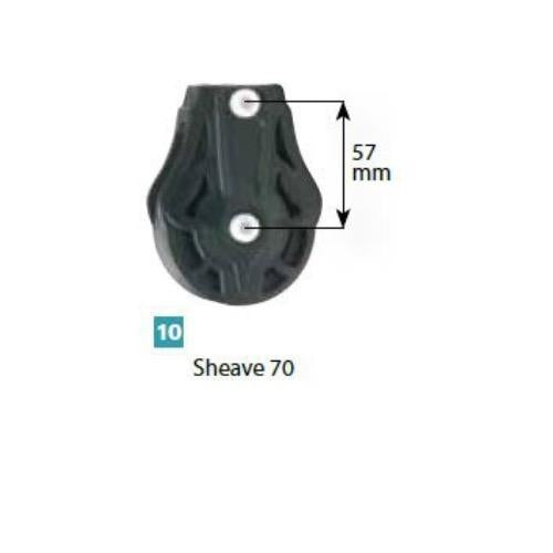 Ball Bearing Single Block Sheave Dia 70mm - Cheek Block, Bolts 8mm Dia