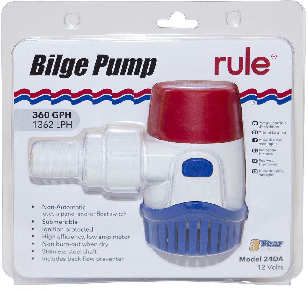 360GPH Submersible Bilge Pump - Non-Automatic - 12V