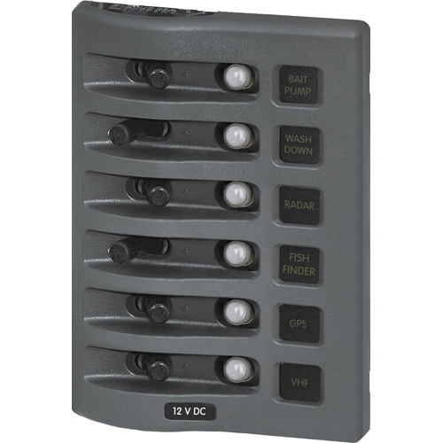 WeatherDeck 12V DC Waterproof Circuit Breaker Panel - Gray 6 Positions