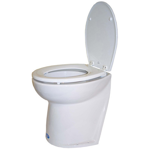 24 Volt Fresh Water Deluxe Silent Flush Electric Toilet 17"""" Household Height Slanted Back