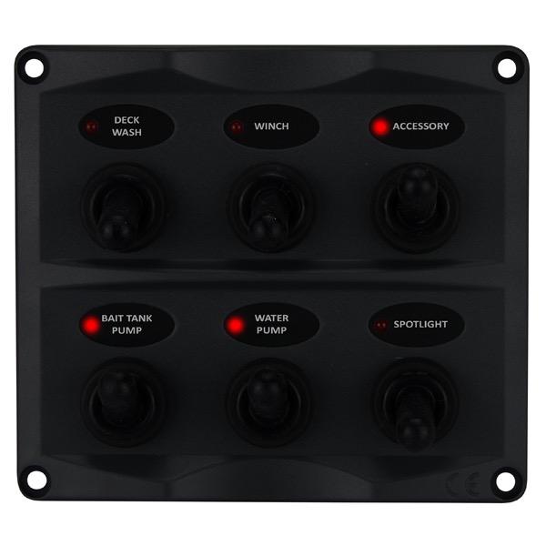 6 Switch Water Resistant Black Panel - 107(W) x 96(H)mm
