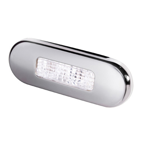 Led Oblong White Step Lamp Polished Stainless Rim.