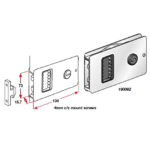 Flush Sliding or Bi-fold Door Lock - 28 x 16mm - Stainless Steel