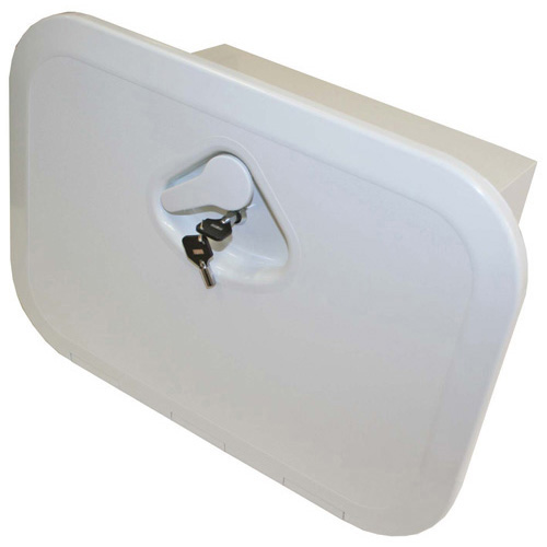 Deluxe Model Opening Storage Hatch - White - With Storage Box and Key Lock - 375 x 275mm