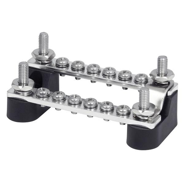 12-48V Heavy-Duty Stepped Buss Bar w/ Cover - 2 x 6 Way 4 Stud - 94(L) x 75(W) x 40(H)mm