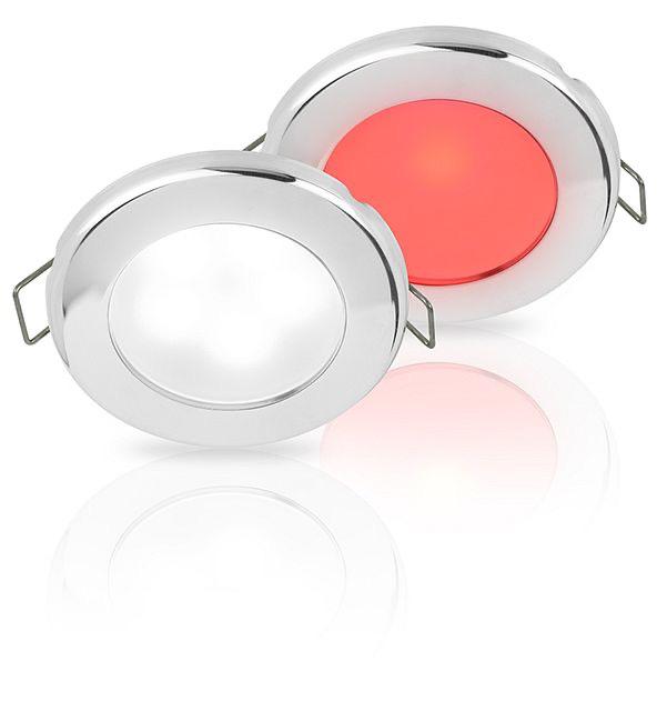 White/Red EuroLED 75 Dual Colour LED Downlight w/ Spring Clip - 12V DC, 316 S/S Rim, Spring Mount